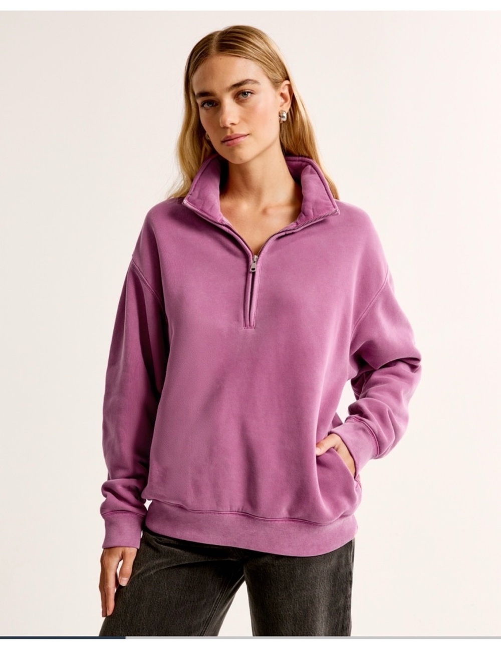 Abercrombie & Fitch Women's Half-Zip Pullover Sweatshirt - Mauve Pink